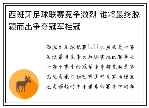 西班牙足球联赛竞争激烈 谁将最终脱颖而出争夺冠军桂冠