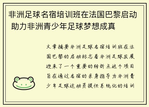 非洲足球名宿培训班在法国巴黎启动 助力非洲青少年足球梦想成真